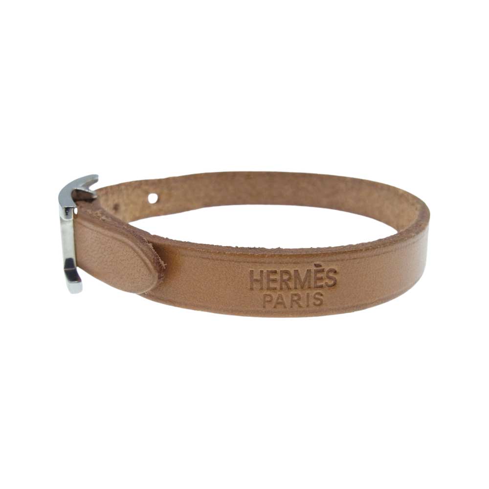 HERMES エルメス シルバー金具 □H刻印 アピ3 レザー ブレスレット ライトブラウン系【中古】