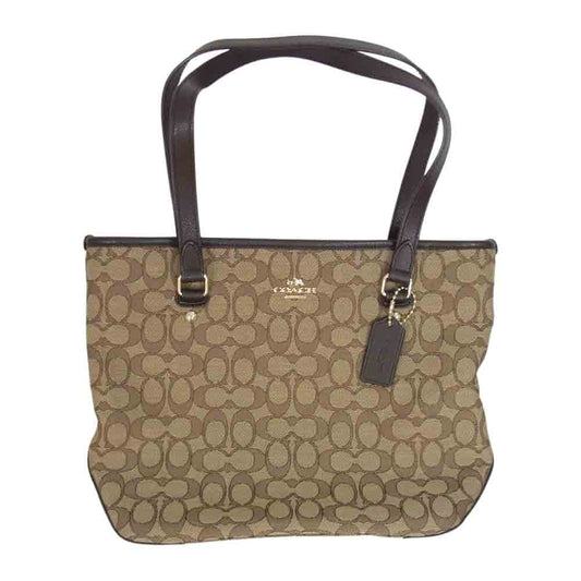 COACH コーチ F55364 アウトライン シグネチャー キャンバス×レザー ハンドバッグ ブラウン系【中古】
