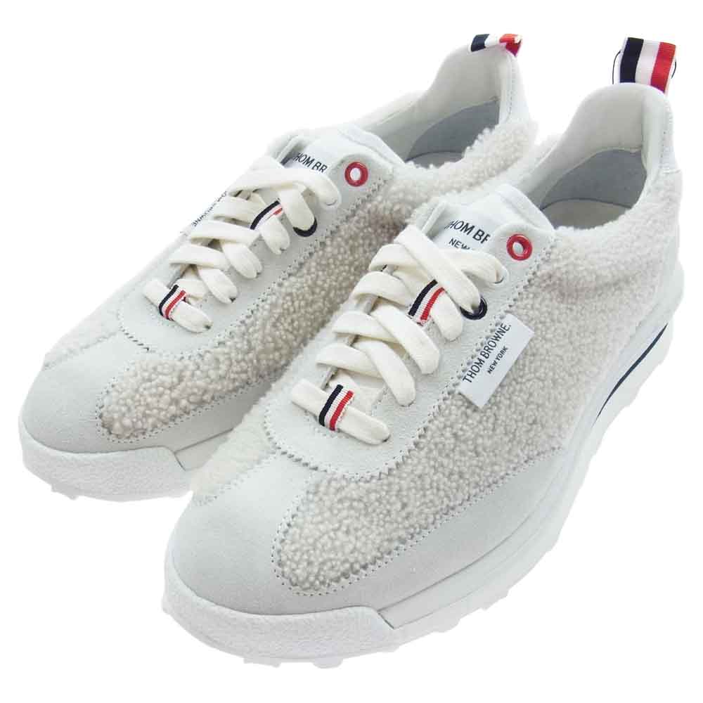 THOM BROWNE トムブラウン MFD239A-L0010 国内正規品 TECH RUNNER SNEAKERS ボア スエード 3ライン トリコロール スニーカー ホワイト オフホワイト系 8.5【極上美品】【中古】