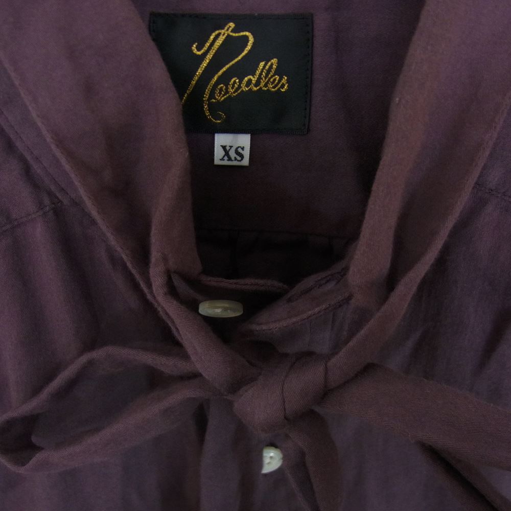 Needles ニードルス FK178 19AW Ascot Collar EDW Gather Shirt ギャザー ボウタイ 長袖 シャツ ブラウス パープル系 XS【中古】
