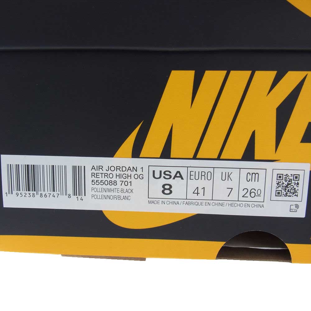 NIKE ナイキ 555088-701 AIR JORDAN 1 AJ1 RETRO HIGH OG POLLEN エアジョーダン レトロ ハイ パラン イエロー ブラック系 イエロー系 26cm【新古品】【未使用】【中古】