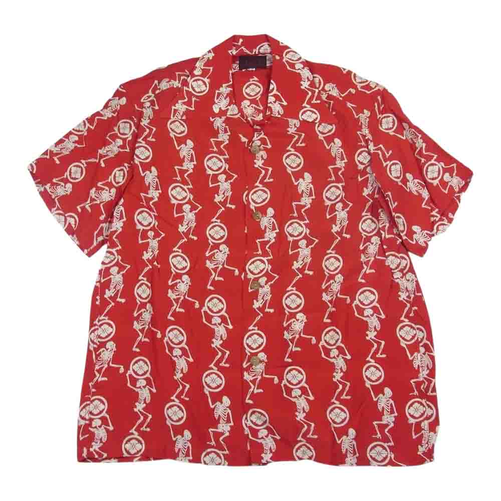 EVISU エヴィス 家紋 スカル ハワイアン アロハ 半袖 シャツ レッド系 40【中古】