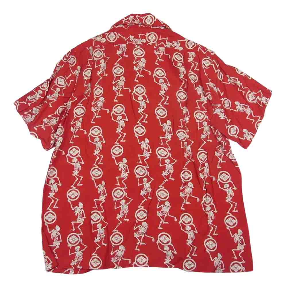 EVISU エヴィス 家紋 スカル ハワイアン アロハ 半袖 シャツ レッド系 40【中古】