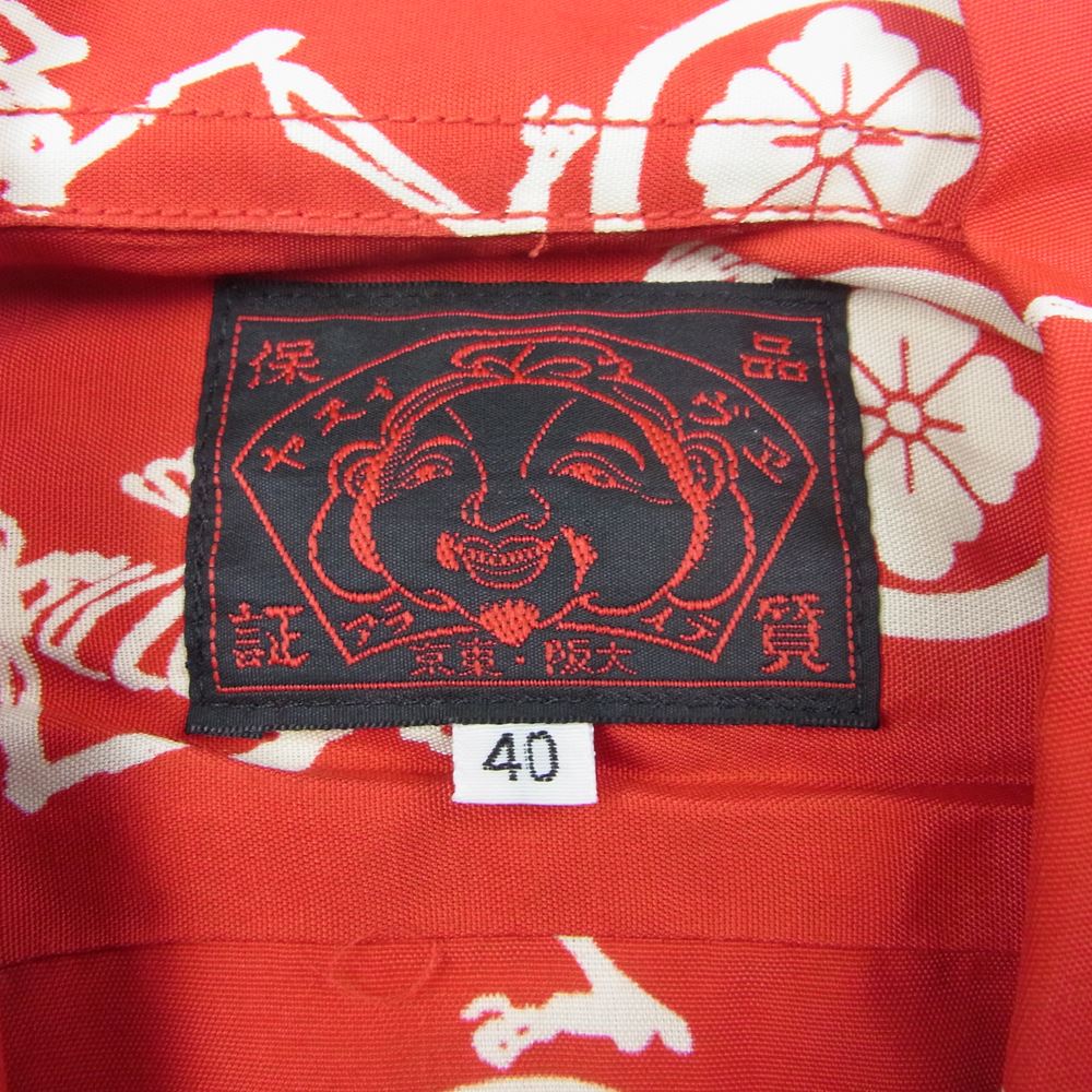 EVISU エヴィス 家紋 スカル ハワイアン アロハ 半袖 シャツ レッド系 40【中古】