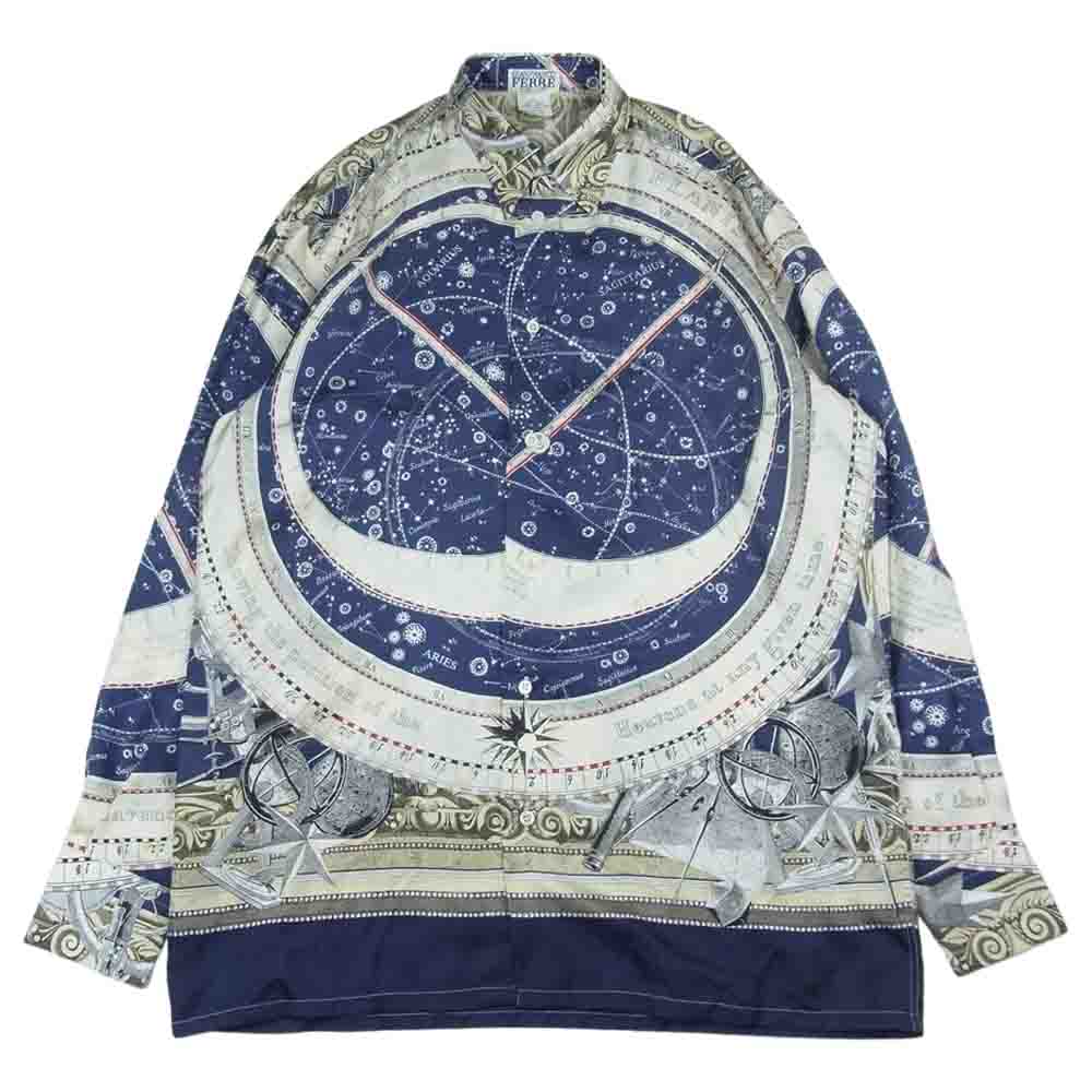 GIANFRANCO FERRE ジャンフランコ・フェレ イタリア製 シルク100％ 長袖 シャツ マルチカラー系 15.5【中古】