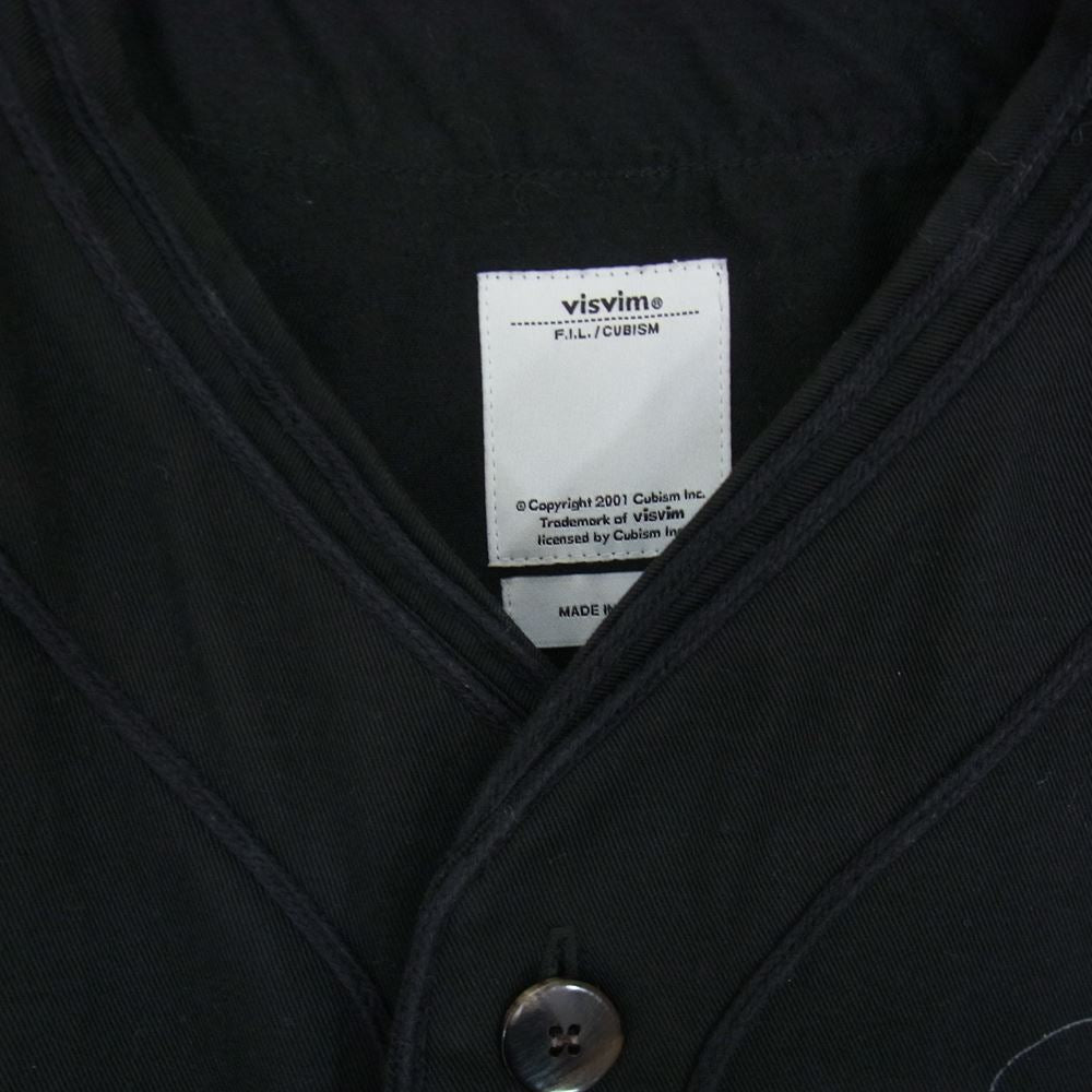 VISVIM ビズビム 0117205011028 17AW DUGOUT SHIRT ダグアウト ノーカラー ベースボール シャツ ブラック系 3【中古】