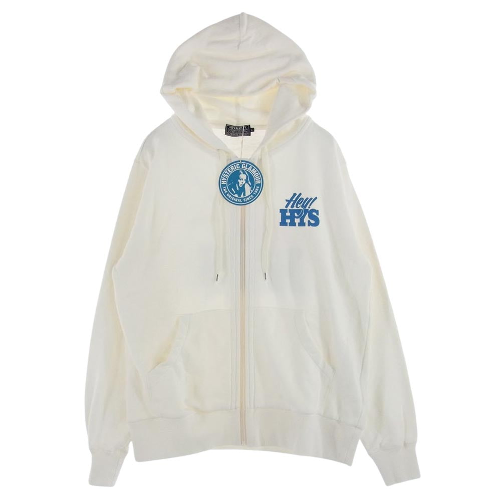 HYSTERIC GLAMOUR ヒステリックグラマー 02231CF08 HEY! ヘイ ジップパーカー ジップフーディー  オフホワイト系 L【新古品】【未使用】【中古】