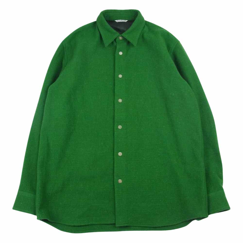 AURALEE オーラリー 22AW A22AS01CT  WOOL CASHMERE LIGHT TWEED SHIRTS カシミヤ混 長袖 シャツ グリーン系 4【中古】