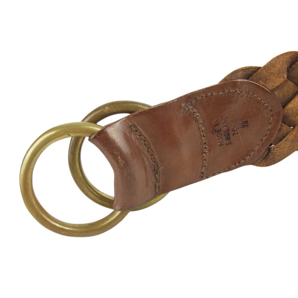 POLO RALPH LAUREN ポロ・ラルフローレン 編み込み ダブル レザー リング ベルト 英国製 ブラウン系【中古】