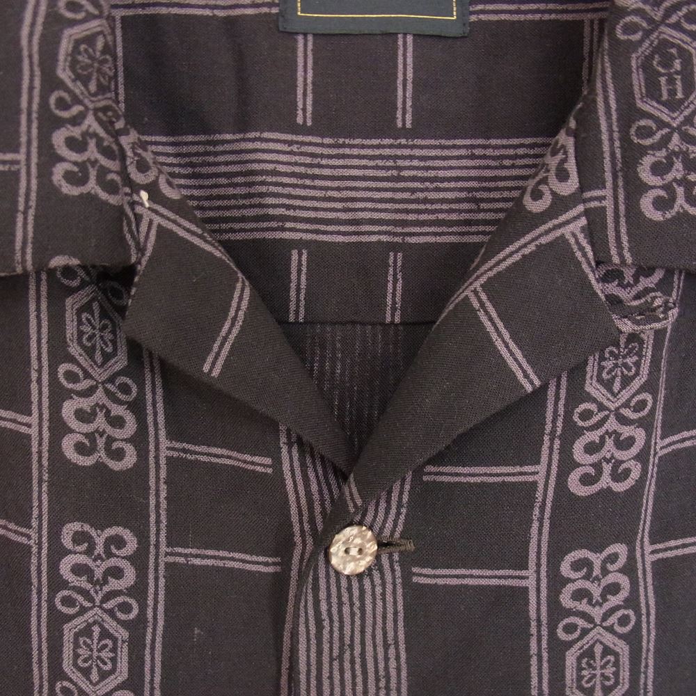 GLADHAND & Co. グラッドハンド BYGH-21-SS-07 EMPIRE GLAD-L/S SHIRTS レーヨン リネン混 オープンカラー 長袖 シャツ ブラック系 XL【中古】