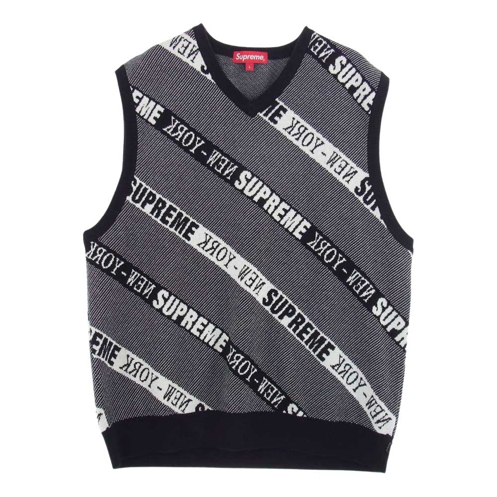Supreme シュプリーム 22SS  Stripe Sweater Vest ストライプ セーター ベスト ロゴ ブラック系 ホワイト系 L【極上美品】【中古】