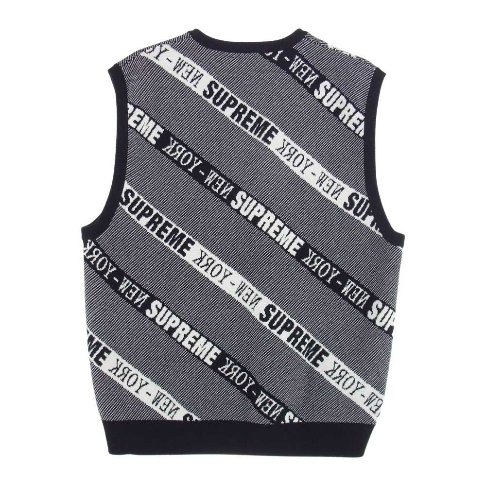 Supreme シュプリーム 22SS  Stripe Sweater Vest ストライプ セーター ベスト ロゴ ブラック系 ホワイト系 L【極上美品】【中古】