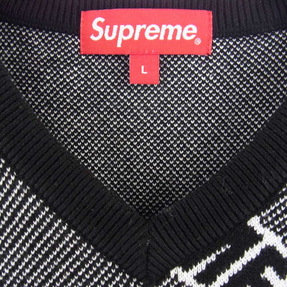 Supreme シュプリーム 22SS  Stripe Sweater Vest ストライプ セーター ベスト ロゴ ブラック系 ホワイト系 L【極上美品】【中古】