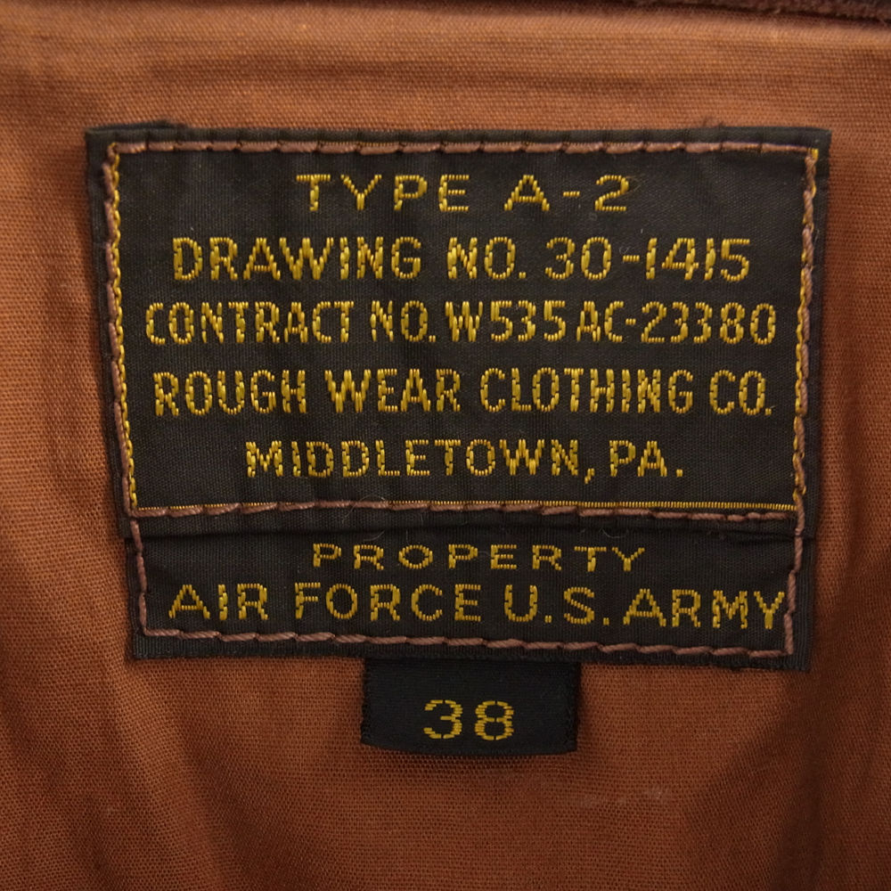The REAL McCOY'S ザリアルマッコイズ 30－1415 A-2 ラフウェア 実名復刻 レザー フライト ジャケット ブラウン系 38【中古】
