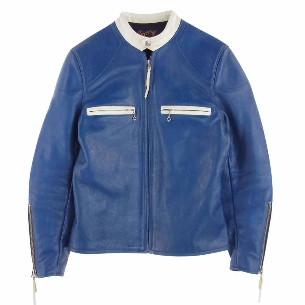 The REAL McCOY'S ザリアルマッコイズ J-100 パデット レザー ライダース ジャケット ブルー系 38【中古】