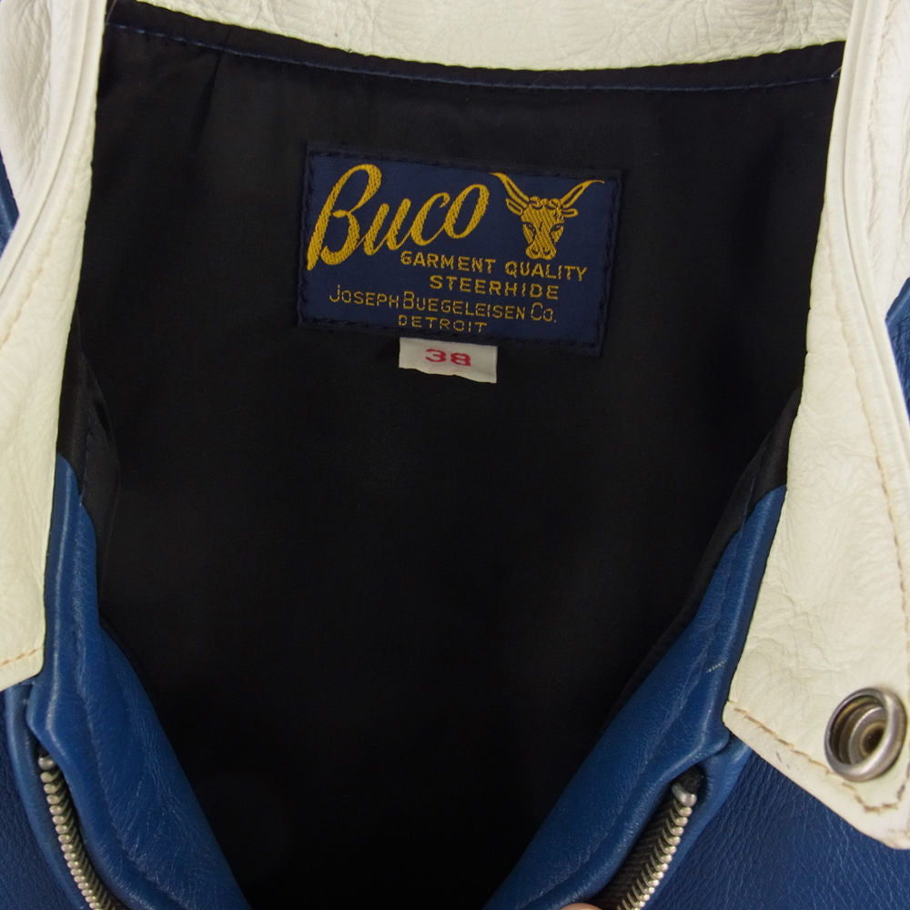 The REAL McCOY'S ザリアルマッコイズ J-100 パデット レザー ライダース ジャケット ブルー系 38【中古】