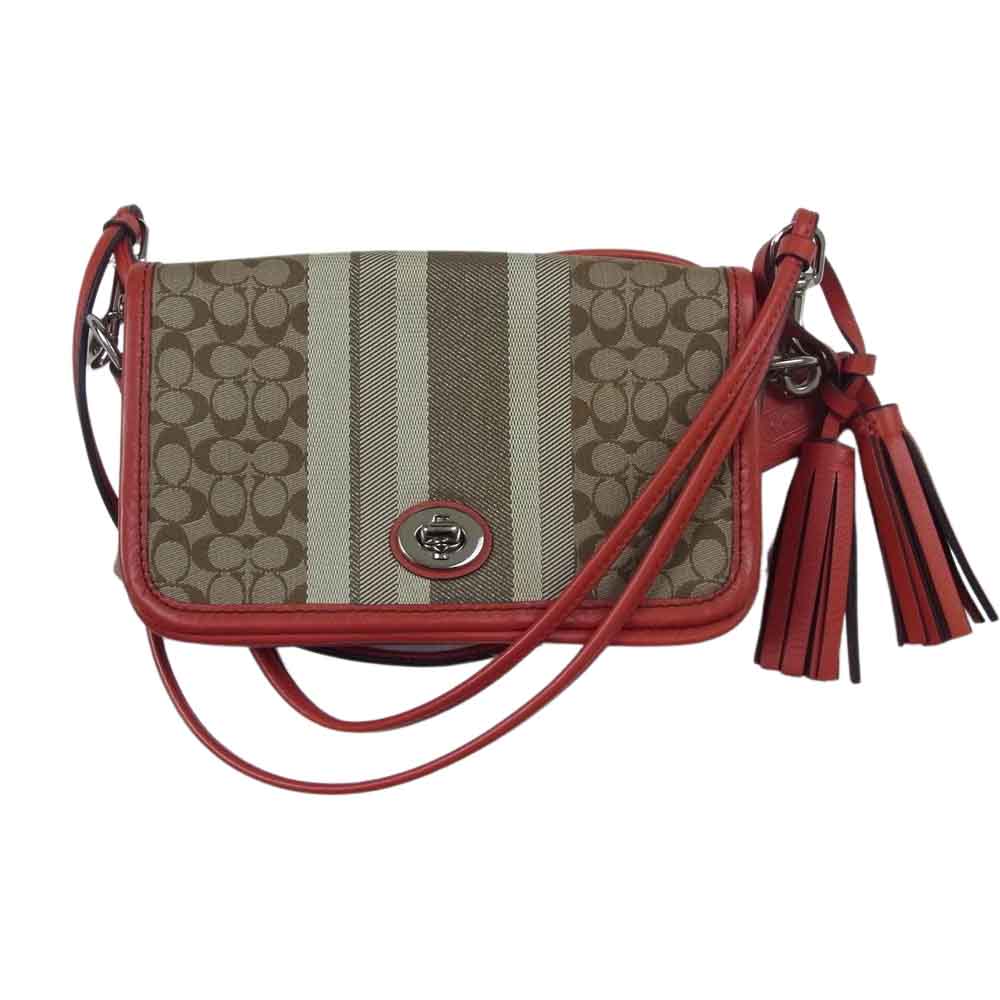 COACH コーチ 19919 シグネチャー ショルダー バッグ オレンジ系【中古】