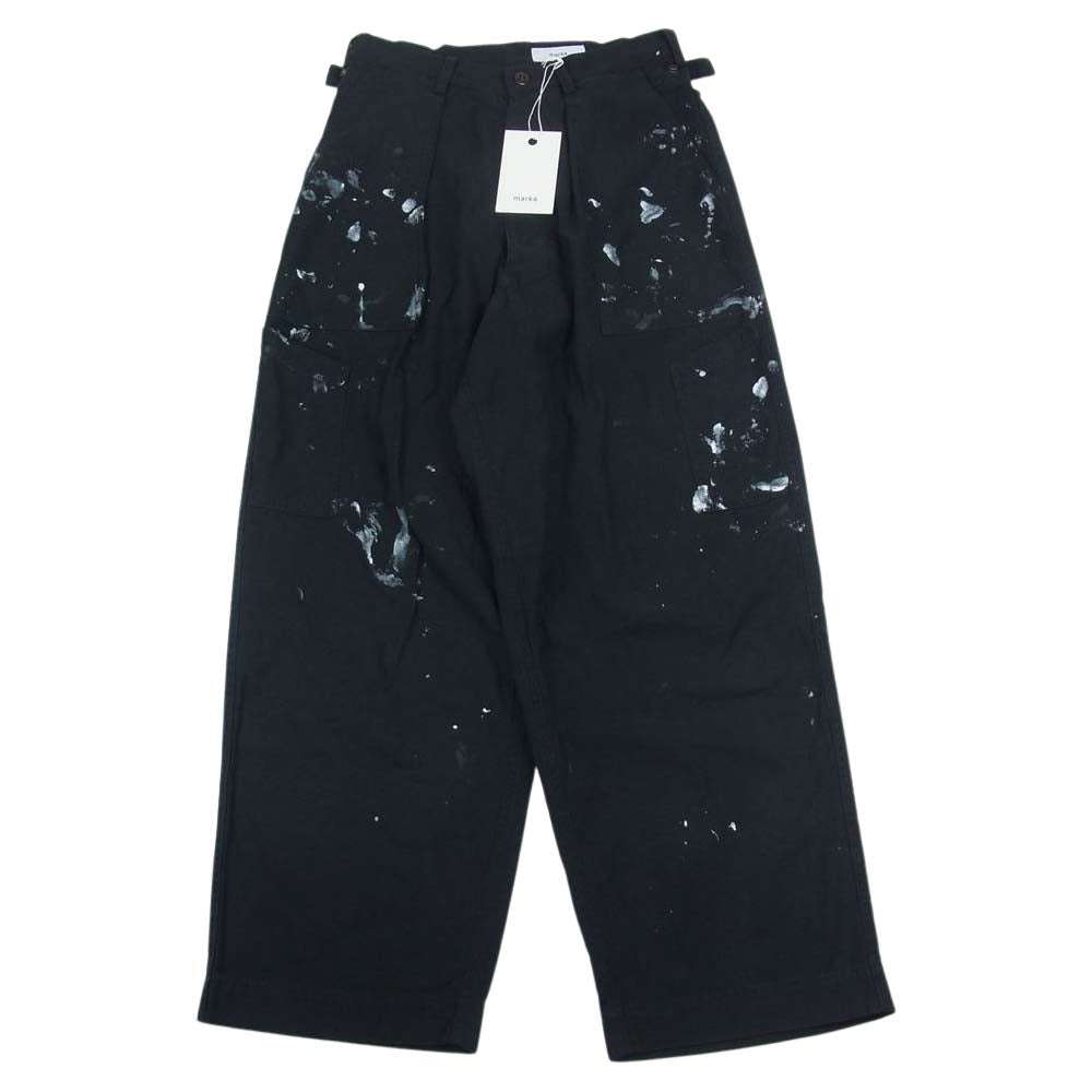 marka マーカ 23ss  M23A-08PT11C BAKER PANTS PAINTED ORGANIC COTTON BACK SATIN ベイカーパンツ ペインテッド ブラック系 1【極上美品】【中古】