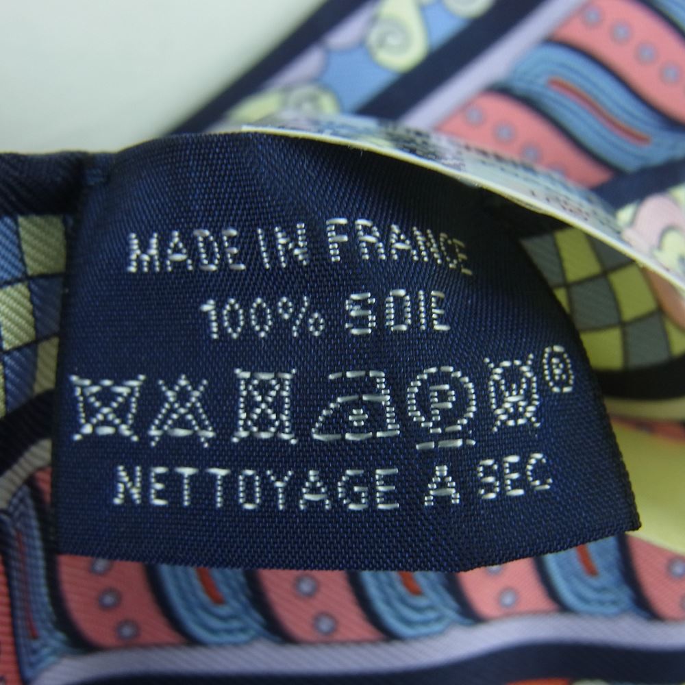 HERMES エルメス ツイリー ハーネスの薔薇窓 Harnais en Rosace シルク スカーフ リボンタイ ネイビー系【新古品】【未使用】【中古】