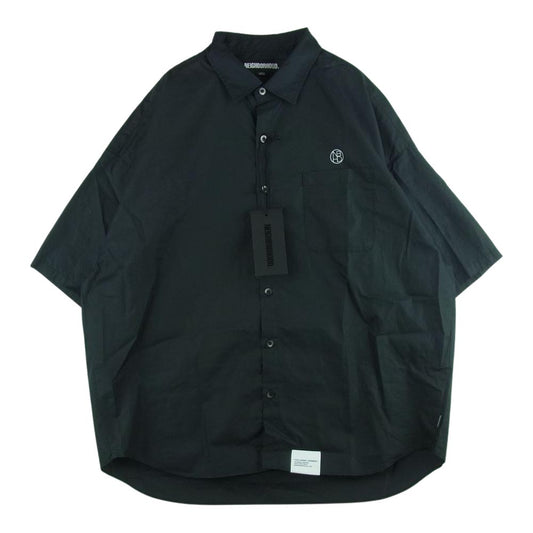 NEIGHBORHOOD ネイバーフッド 23SS 231BENH-SHM01 OVER SHIRT SS ロゴ 刺繍 オーバーサイズ 半袖 シャツ ブラック系 L【美品】【中古】