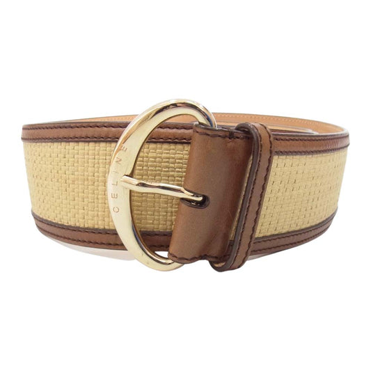 CELINE セリーヌ ラフィア 麦わら レザー ベルト ベージュ系【中古】