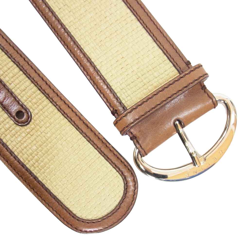 CELINE セリーヌ ラフィア 麦わら レザー ベルト ベージュ系【中古】