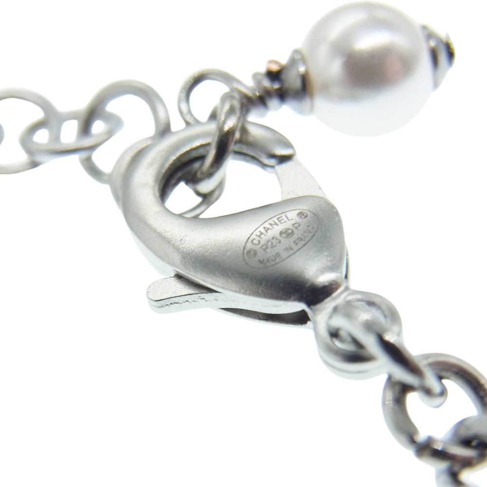 CHANEL シャネル P23P ロゴ パール ストーン ネックレス チョーカー シルバー系【中古】