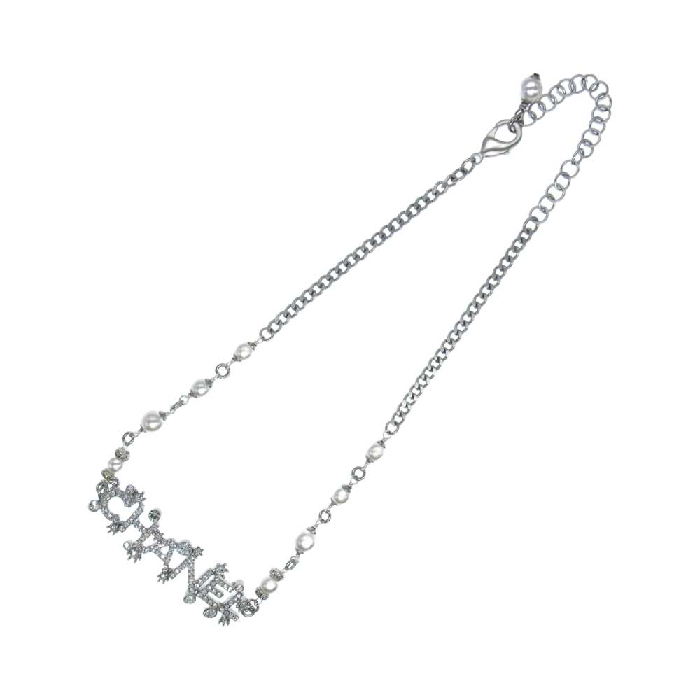 CHANEL シャネル P23P ロゴ パール ストーン ネックレス チョーカー シルバー系【中古】