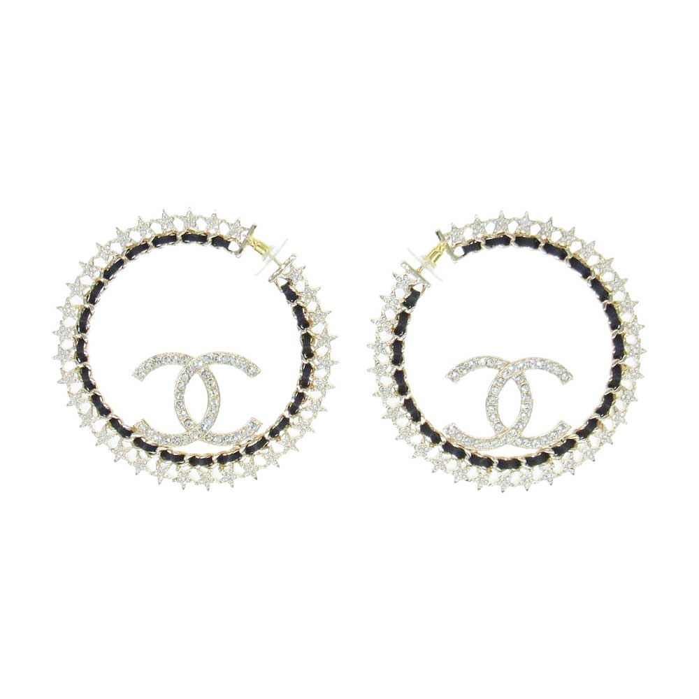 CHANEL シャネル B23C ココマーク ストーン スター フープ ピアス ゴールド系【中古】