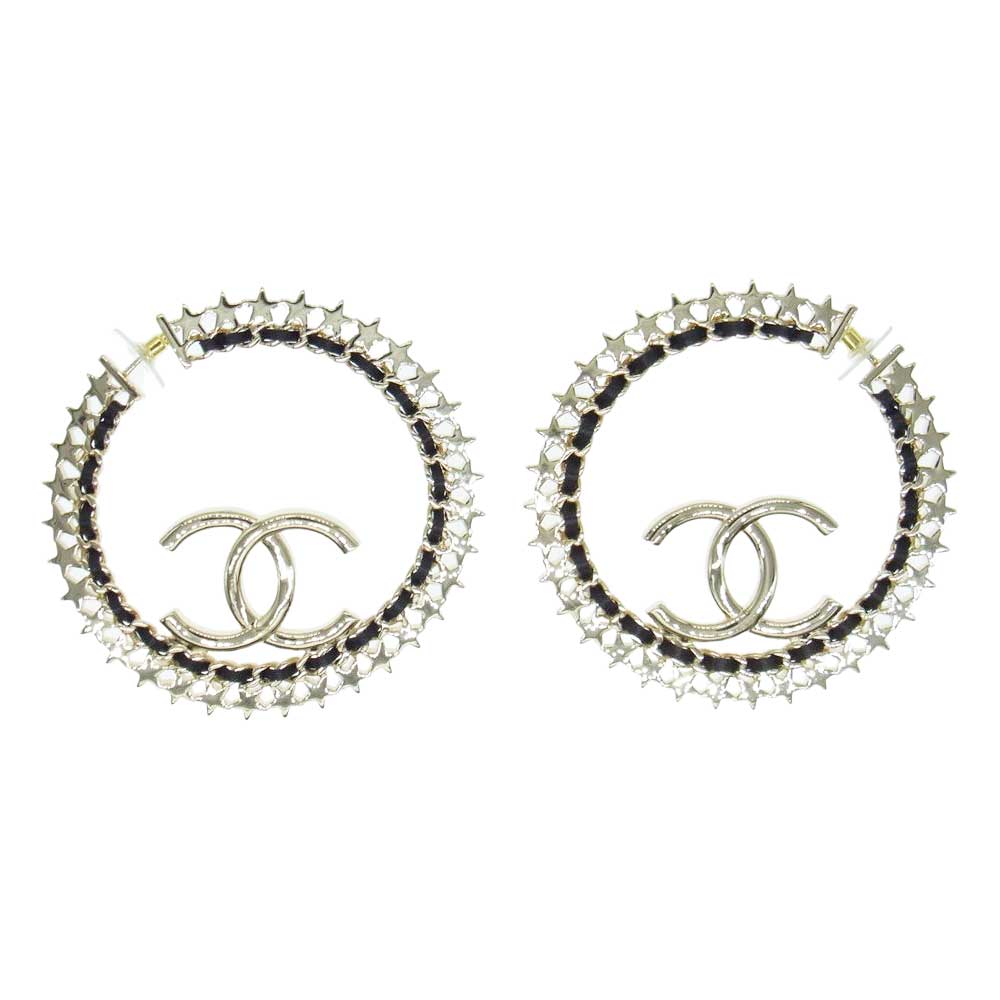 CHANEL シャネル B23C ココマーク ストーン スター フープ ピアス ゴールド系【中古】