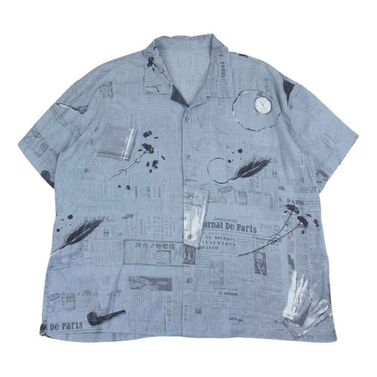 PORTER CLASSIC ポータークラシック MONSIEUR KURATA COTTON LINEN ALOHA SHIRT ムッシュクラタ 新聞 総柄 コットン リネン アロハ 半袖 シャツ ブルー系 S【中古】