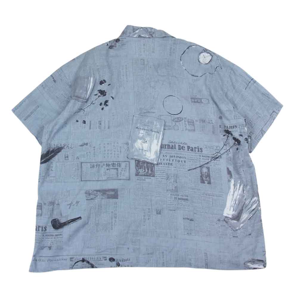 PORTER CLASSIC ポータークラシック MONSIEUR KURATA COTTON LINEN ALOHA SHIRT ムッシュクラタ 新聞 総柄 コットン リネン アロハ 半袖 シャツ ブルー系 S【中古】