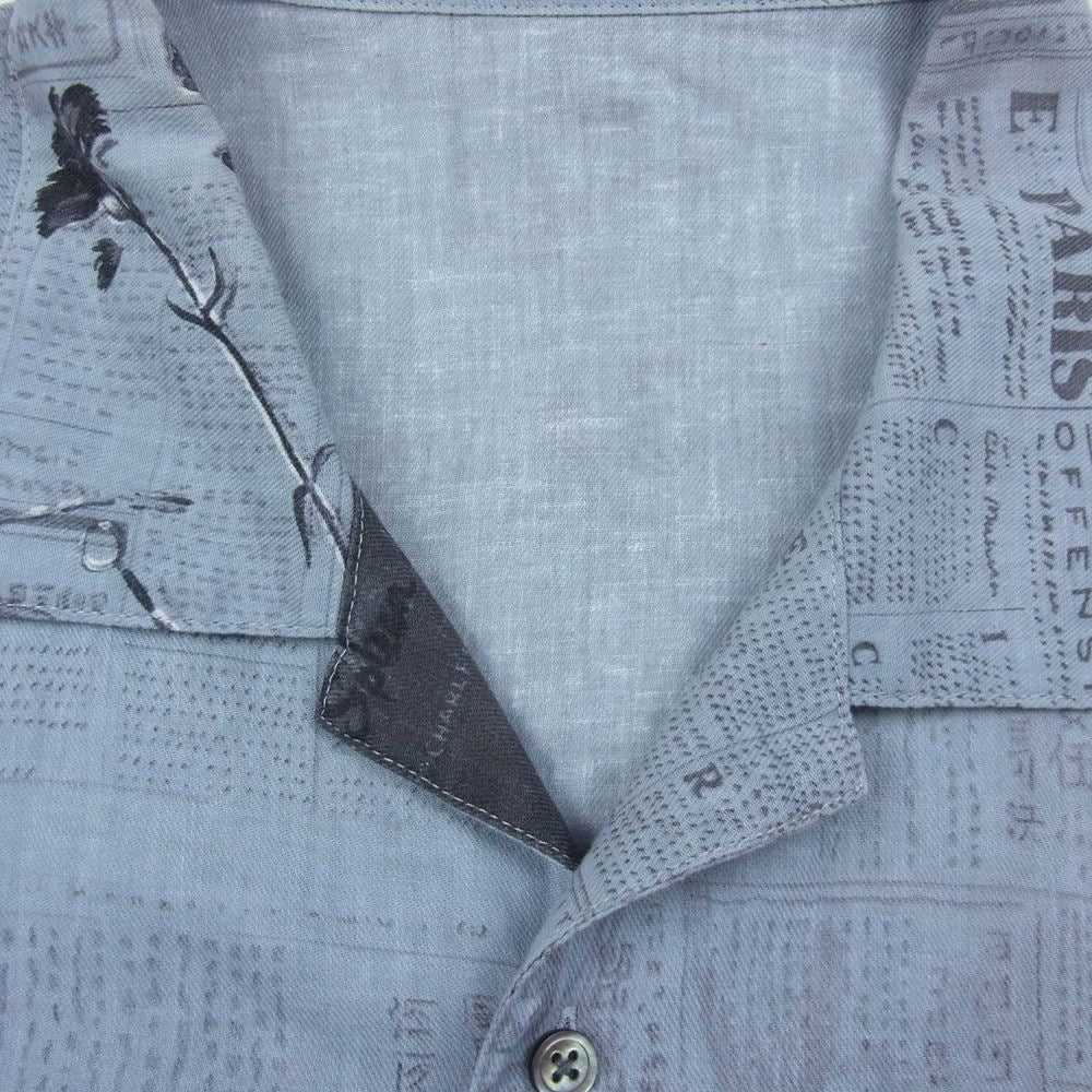 PORTER CLASSIC ポータークラシック MONSIEUR KURATA COTTON LINEN ALOHA SHIRT ムッシュクラタ 新聞 総柄 コットン リネン アロハ 半袖 シャツ ブルー系 S【中古】
