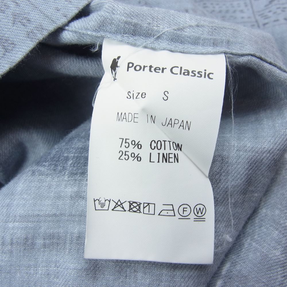 PORTER CLASSIC ポータークラシック MONSIEUR KURATA COTTON LINEN ALOHA SHIRT ムッシュクラタ 新聞 総柄 コットン リネン アロハ 半袖 シャツ ブルー系 S【中古】