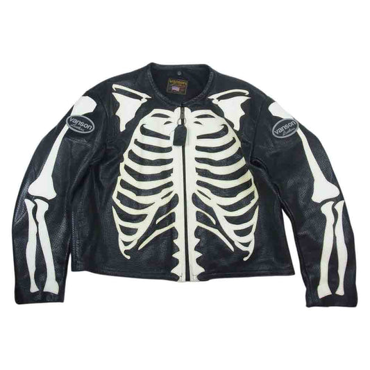 VANSON バンソン BONE JACKET カスタム ボーン パンチングレザー ライダース ジャケット  ブラック系【中古】