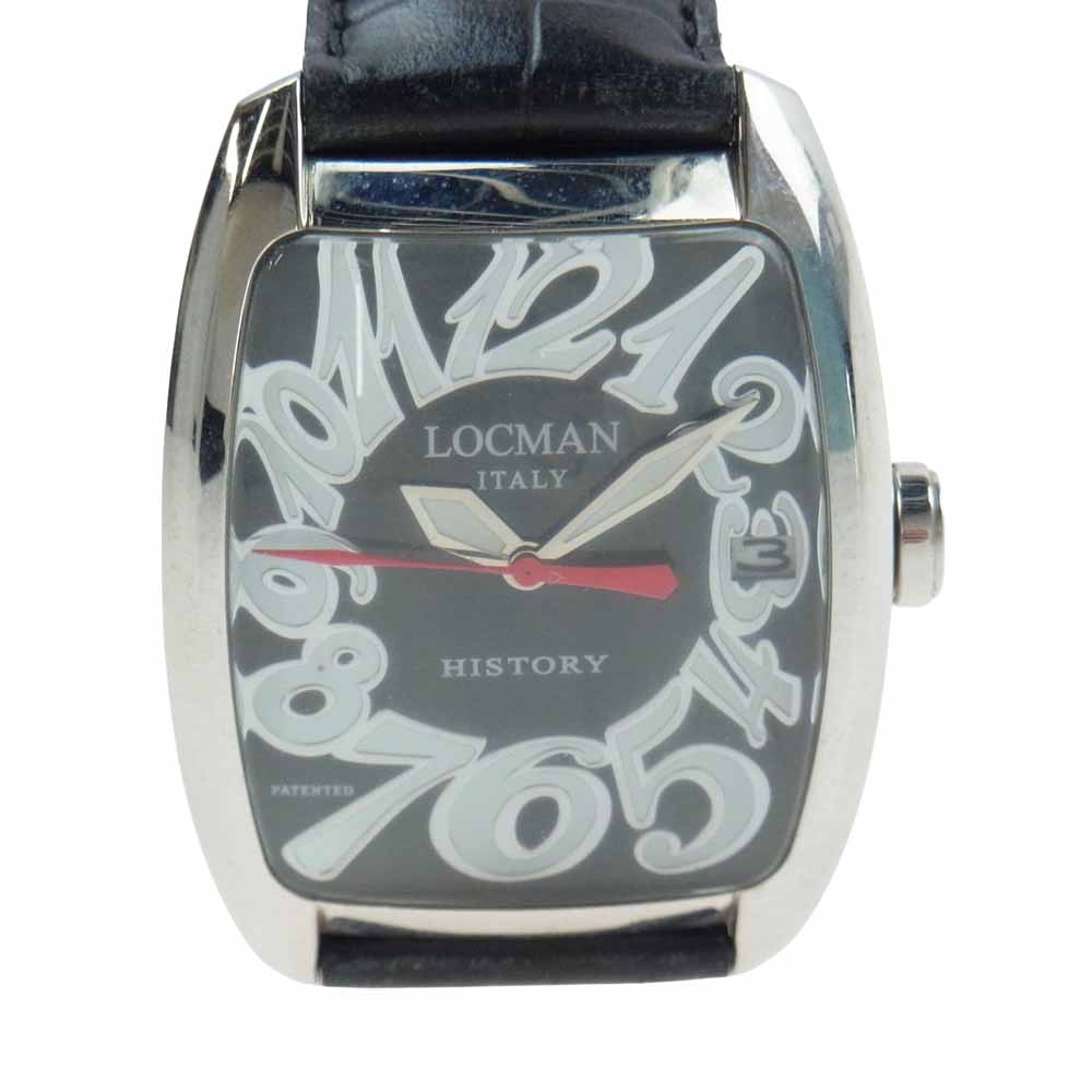 ロックマン イタリー REF.486N HISTORY ヒストリー チタニウム ビッグフェイス クォーツ クロコ型押し純正ベルト ウォッチ 腕時計 ブラック系【中古】
