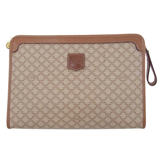 CELINE セリーヌ マカダム クラッチバッグ セカンドバッグ ライトブラウン系【中古】