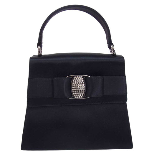 Salvatore Ferragamo サルヴァトーレフェラガモ ヴァラリボン サテン ラインストーン ハンドバッグ ブラック系【中古】