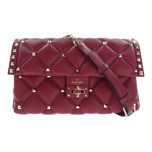 VALENTINO ヴァレンティノ キャンディスタッズ チェーン ショルダーバッグ レッド系【中古】
