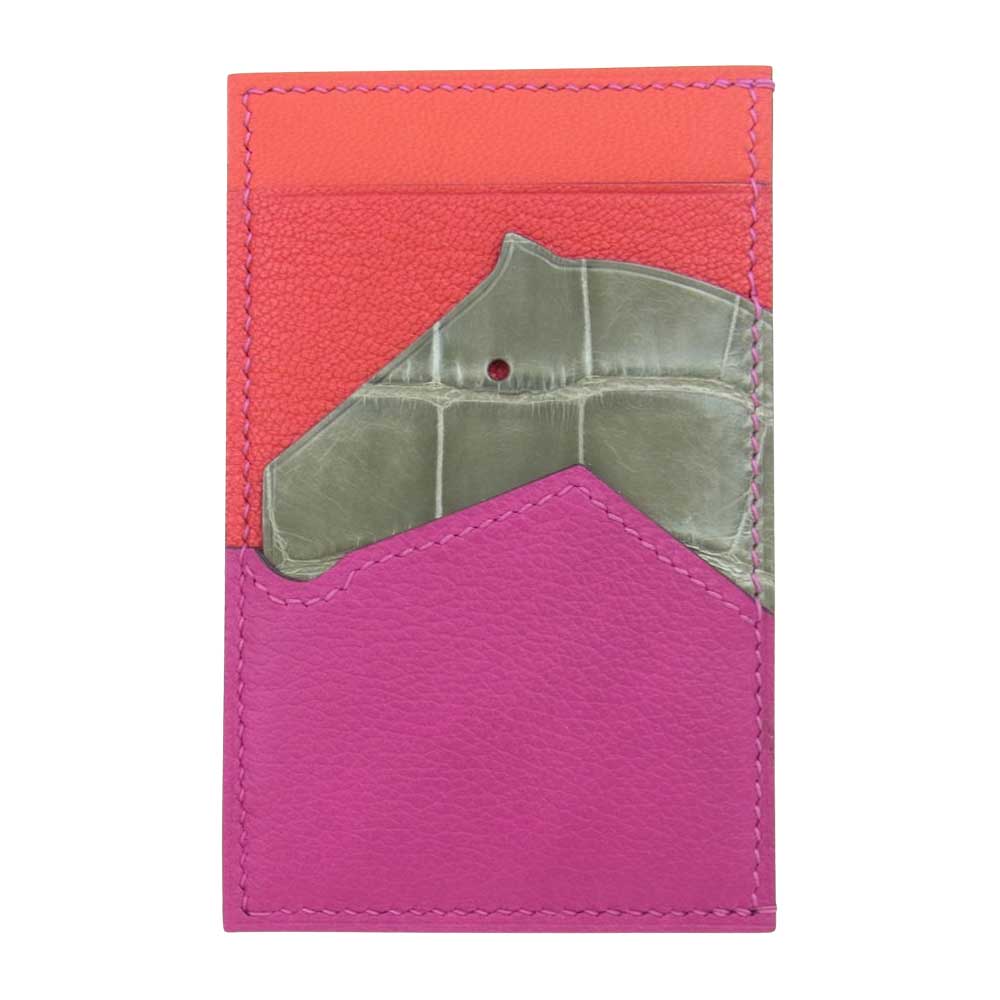 HERMES エルメス プティ シュヴォー パスケース カードケース レッド系 ピンク系【新古品】【未使用】【中古】