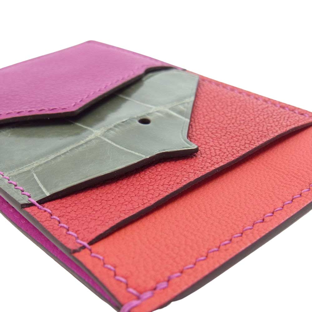 HERMES エルメス プティ シュヴォー パスケース カードケース レッド系 ピンク系【新古品】【未使用】【中古】