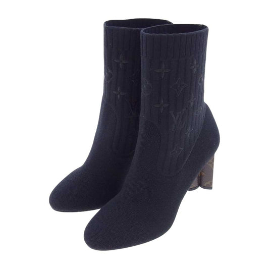 LOUIS VUITTON ルイ・ヴィトン 1A8558 シルエットライン モノグラム アンクルソックスブーツ ブラック系 36【新古品】【未使用】【中古】