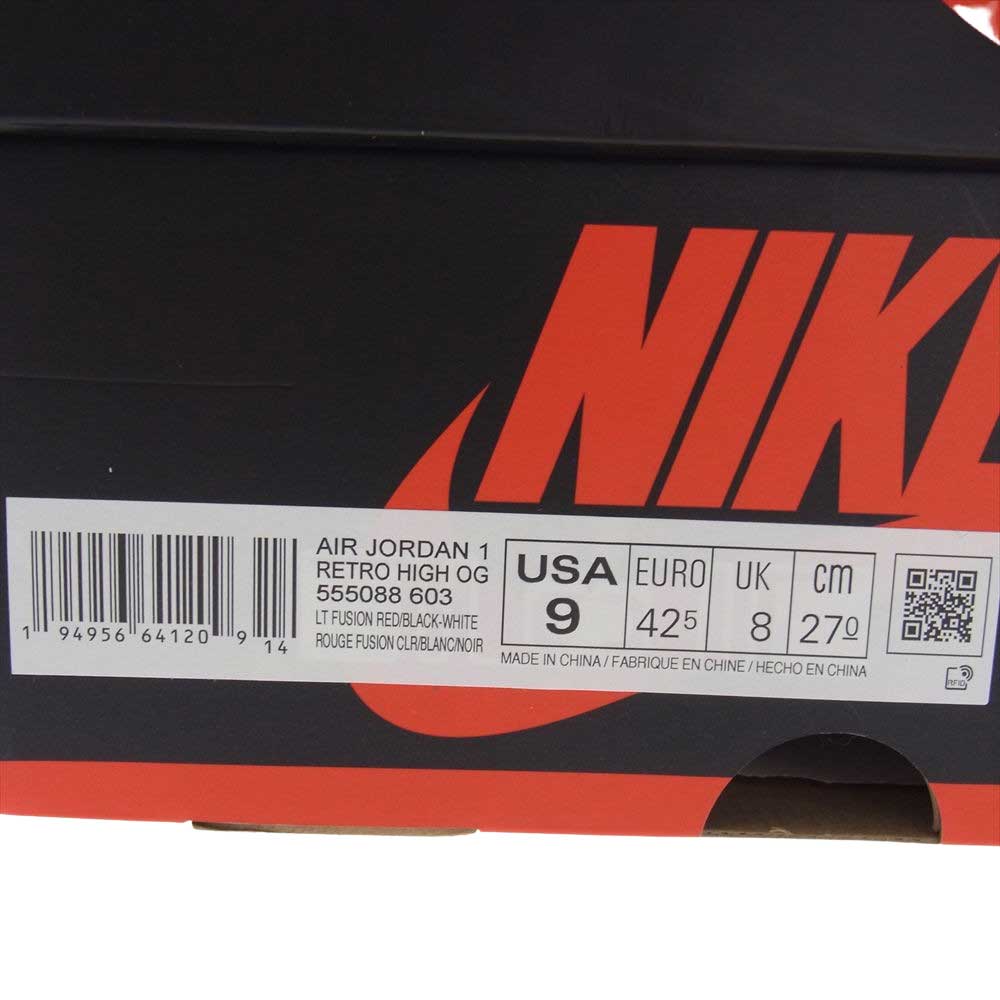 NIKE ナイキ 555088-603 AIR JORDAN 1 HIGH OG LIGHT FUSION RED エアジョーダン1 ハイ OG ライト フュージョンレッド スニーカー ピンク系 イエロー系 27cm【新古品】【未使用】【中古】