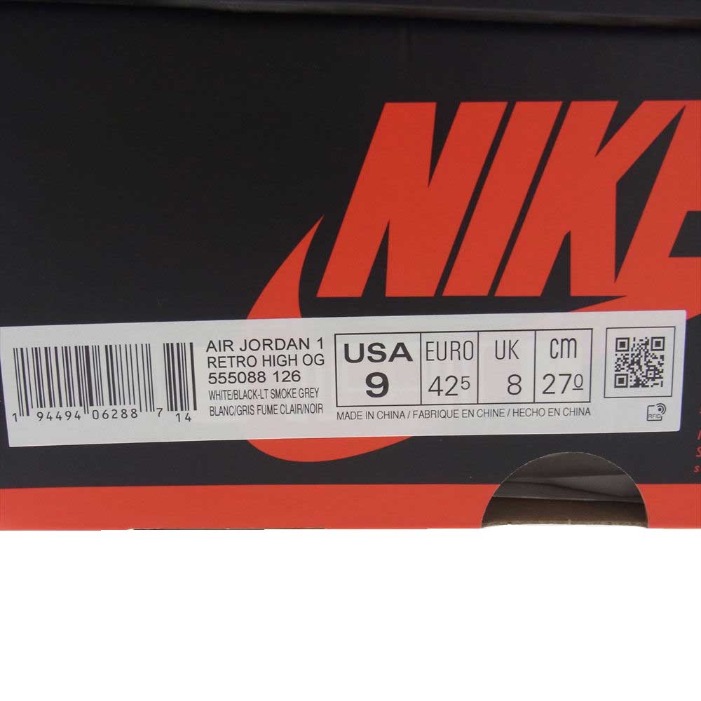 NIKE ナイキ 555088-126 AIR JORDAN 1 HIGH OG LIGHT SMOKE GREY エアジョーダン1 ハイ OG ライト スモークグレー スニーカー レッド系 グレー系 27cm【新古品】【未使用】【中古】