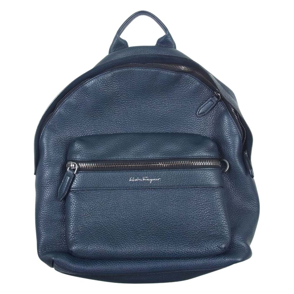 Salvatore Ferragamo サルヴァトーレフェラガモ RE-240433 ロゴ レザー バックパック リュック ネイビー系【中古】