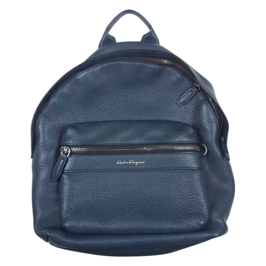 Salvatore Ferragamo サルヴァトーレフェラガモ RE-240433 ロゴ レザー バックパック リュック ネイビー系【中古】