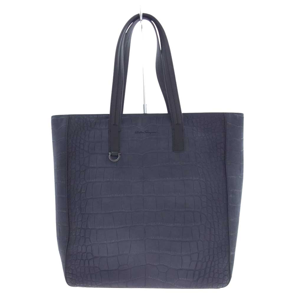 Salvatore Ferragamo サルヴァトーレフェラガモ 型押し レザー トートバッグ ダークネイビー系【中古】