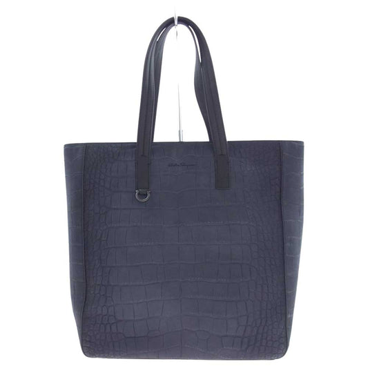 Salvatore Ferragamo サルヴァトーレフェラガモ 型押し レザー トートバッグ ダークネイビー系【中古】