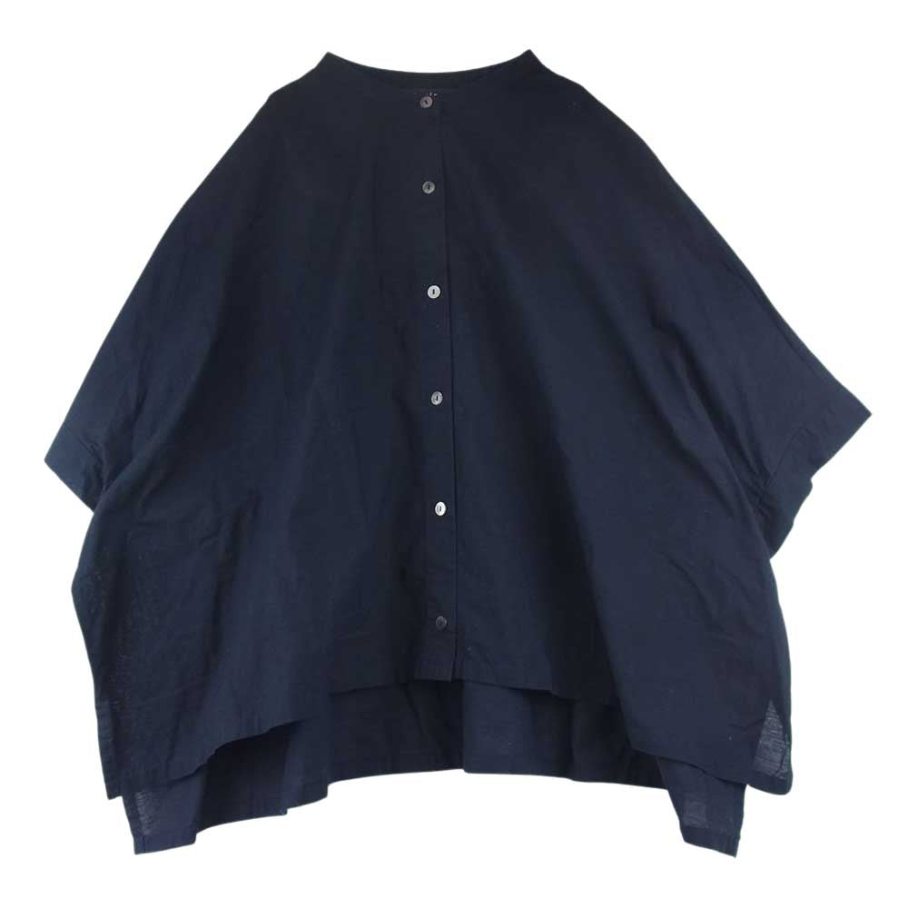 ミズイロインド 1019 バンドカラー コクーン シャツ ブラウス ネイビー系【中古】