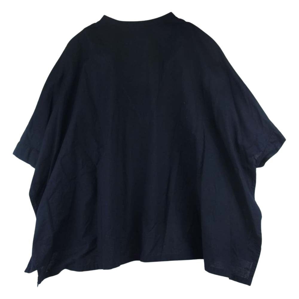 ミズイロインド 1019 バンドカラー コクーン シャツ ブラウス ネイビー系【中古】